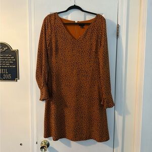 Ann Taylor Rust with Black Dot Long Sleeve V-Neck Dress